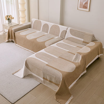 L Shape Premium Double Sided Chenille Sofa Covers - Beige Juniper