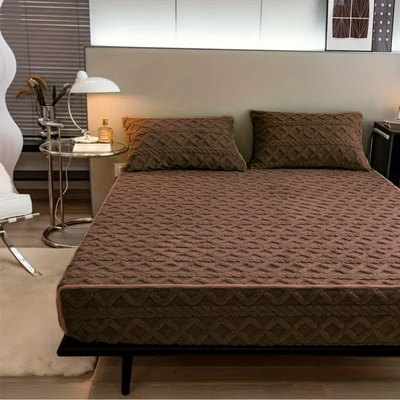 3D Engraved European Fitted Bedsheet - Espresso Coffee
