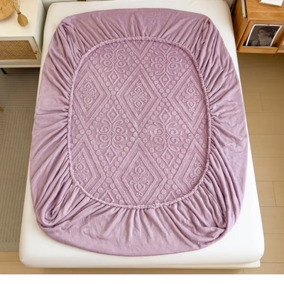 3D Engraved European Fitted Bedsheet - Soft Lavender