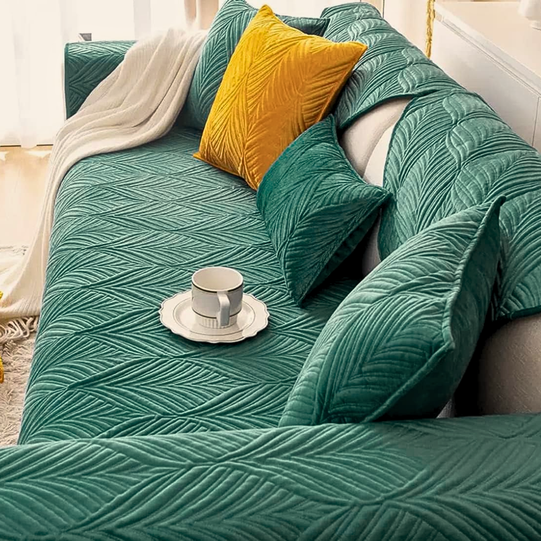 ANTI SKID PALM LEAVES QUILTED SOFA MAT  -  GREEN