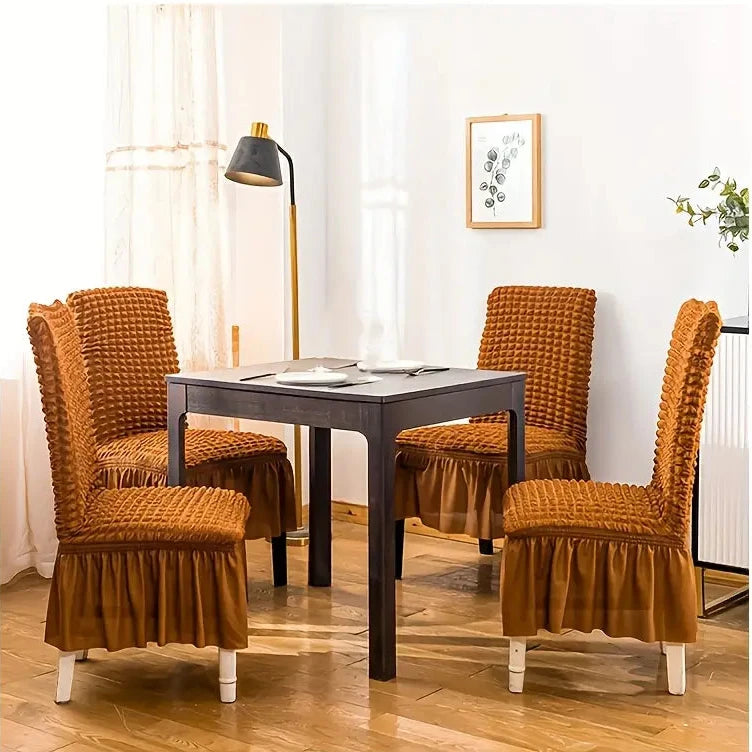 2026 Turkish Bubble Frill Chair Covers : Rust Brown