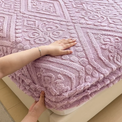 3D Engraved European Fitted Bedsheet - Soft Lavender