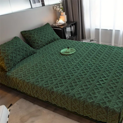 3D Engraved European Fitted Bedsheet - Bottle Green