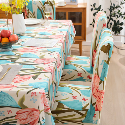 Premium Dining Table & Chair Cover Combo - Beige Tulip