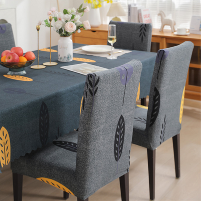 Premium Dining Table & Chair Cover Combo - Grey Mustard Leaf