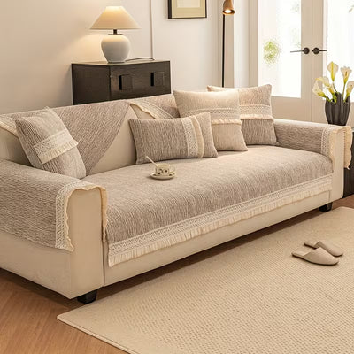 RUFFLE LACE ANTI SKID SOFA MAT - CARAMEL