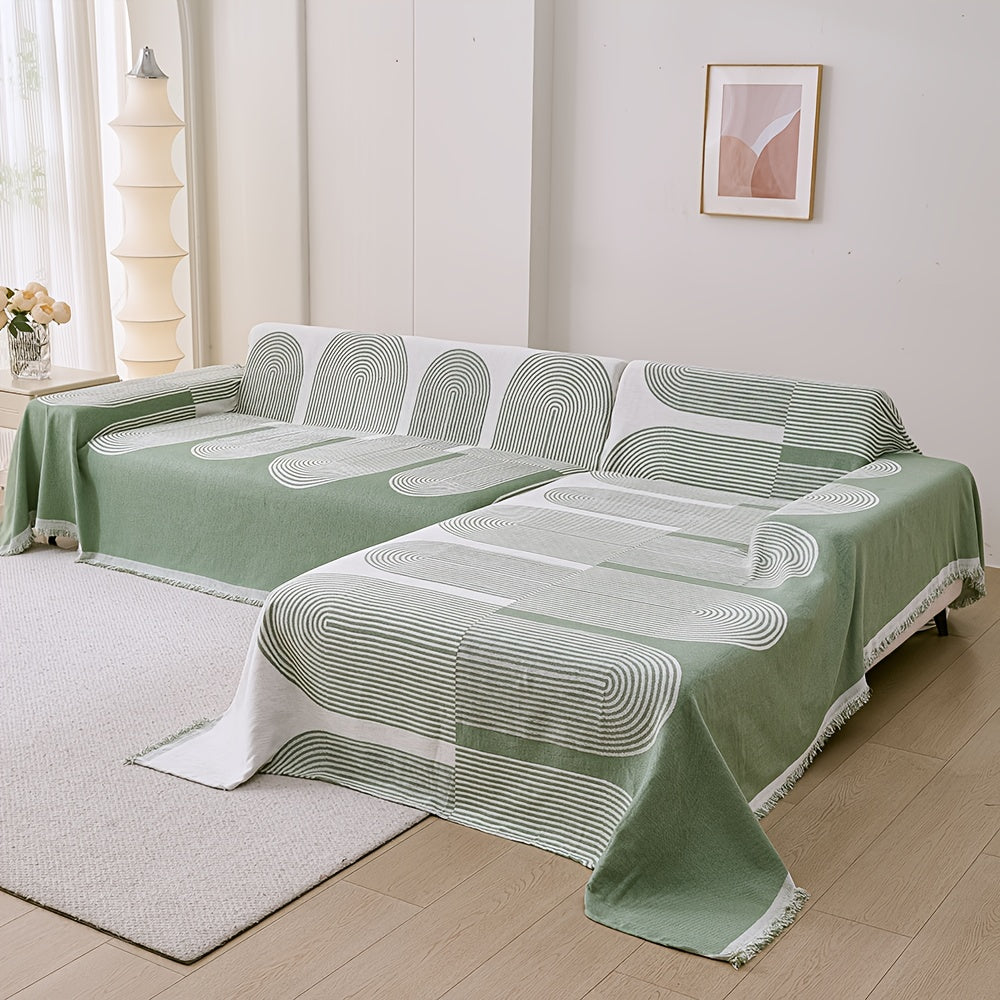 L Shape Premium Double Sided Chenille Sofa Covers - Green Juniper