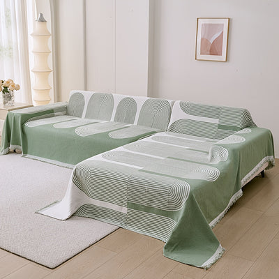 L Shape Premium Double Sided Chenille Sofa Covers - Green Juniper