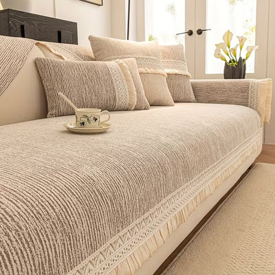 RUFFLE LACE ANTI SKID SOFA MAT - CARAMEL
