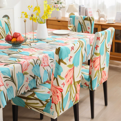 Premium Dining Table & Chair Cover Combo - Beige Tulip