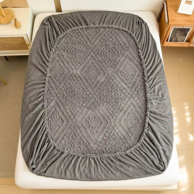 3D Engraved European Fitted Bedsheet - Charcoal Grey