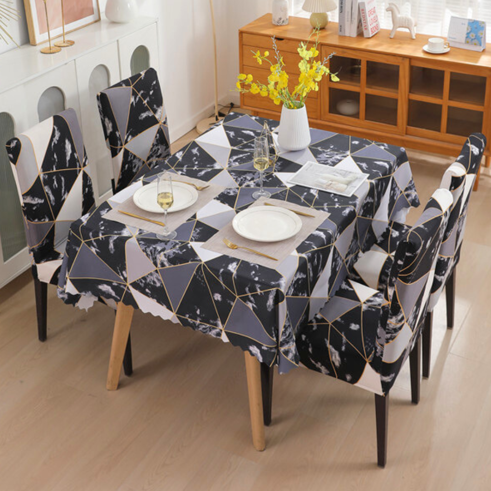 Premium Dining Table & Chair Cover Combo - Marble Black