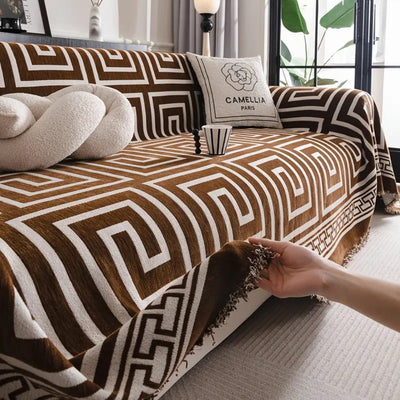 Premium Double Sided Chenille Sofa Covers - Greek Brown