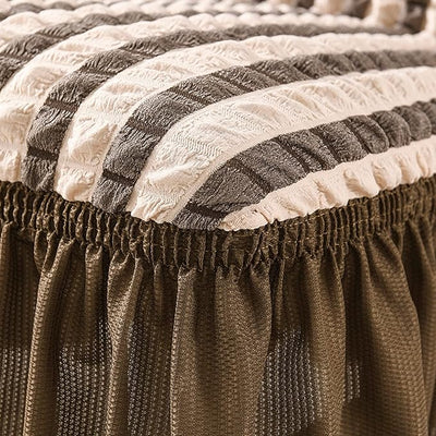 2025 L Shape Turkish Bubble Frill Sofa Covers : Beige Brown Stripe
