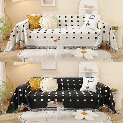 Premium Double Sided Chenille Sofa Covers - Black Mosaic