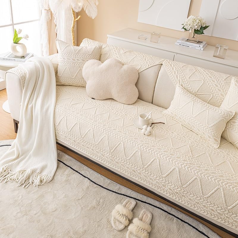 PREMIUM COTTON QUILTED SOFA MAT - OFF WHITE