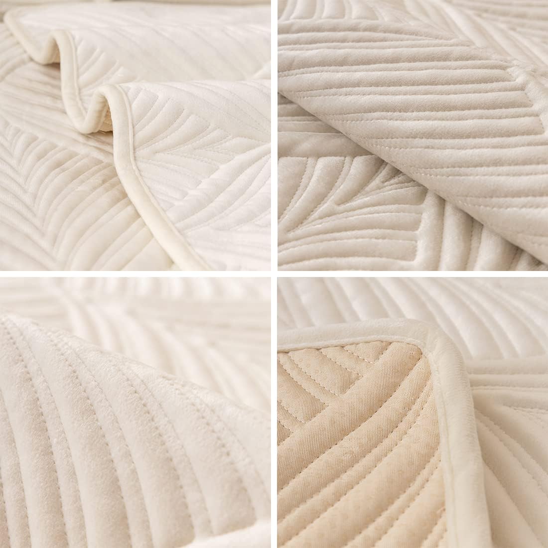 ANTI SKID PALM LEAVES QUILTED SOFA MAT  -  IVORY