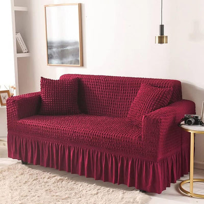 2024 Turkish Bubble Frill Sofa Covers : Maroon