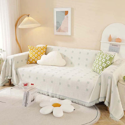 Premium Double Sided Chenille Sofa Covers - Green Mosaic