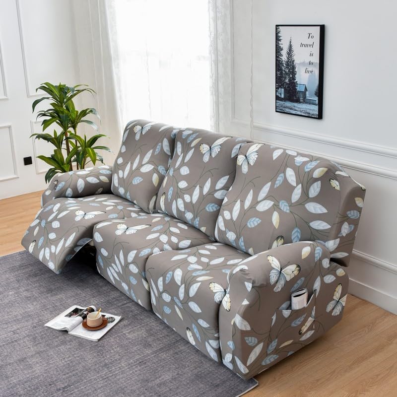 Premium Printed Recliner Sofa Cover : Grey Moroccan