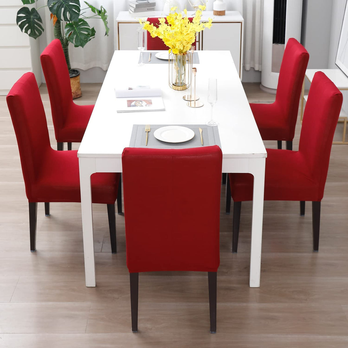 Stretchable Chair Covers, Plain Red