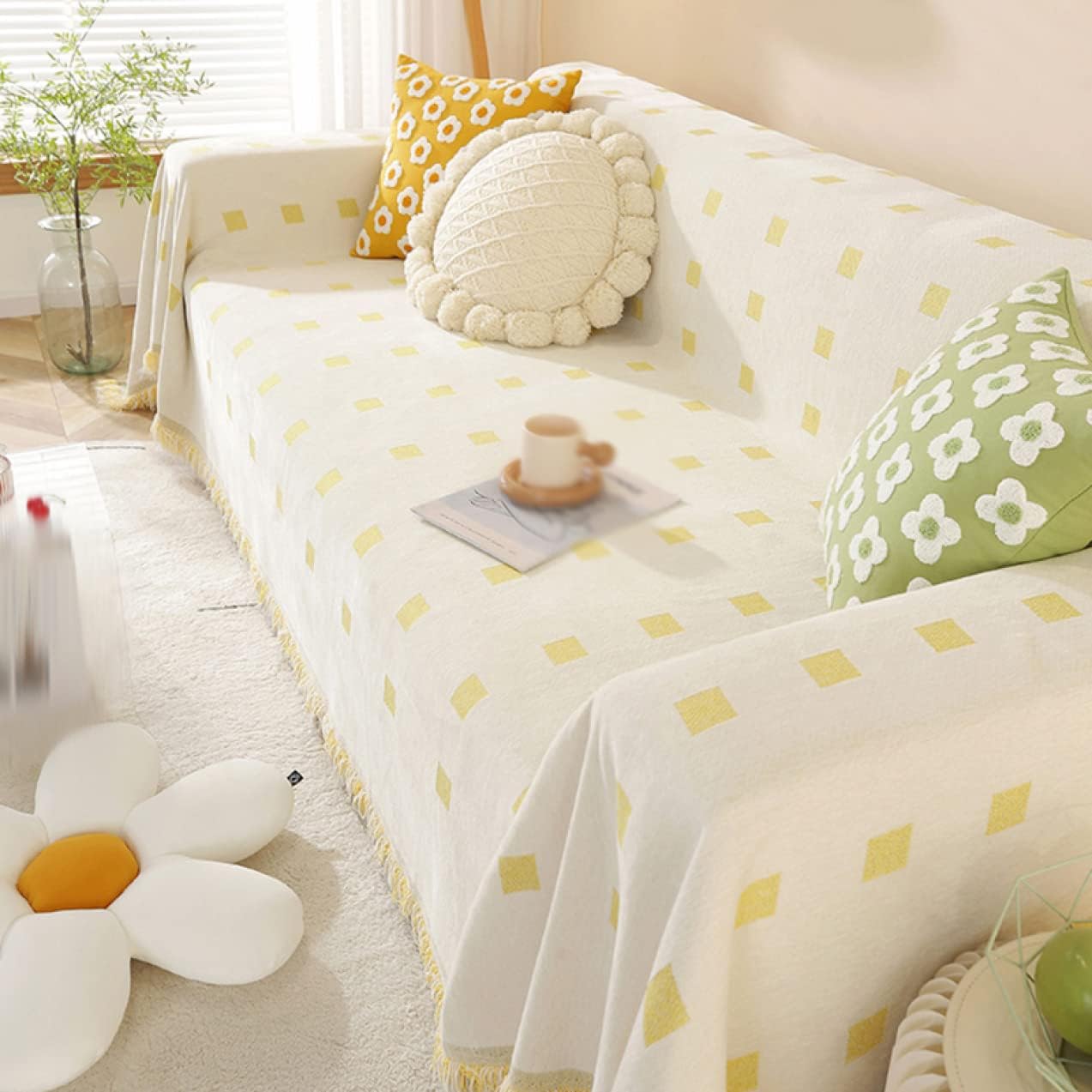 Premium Double Sided Chenille Sofa Covers - Mustard Mosaic