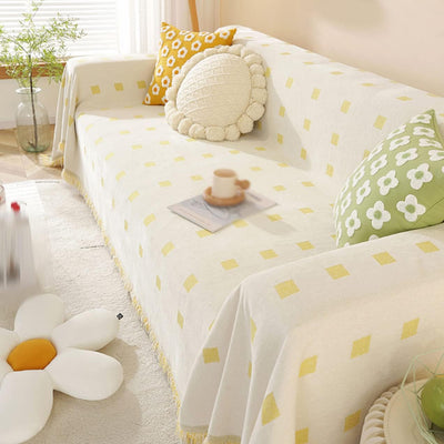 Premium Double Sided Chenille Sofa Covers - Mustard Mosaic