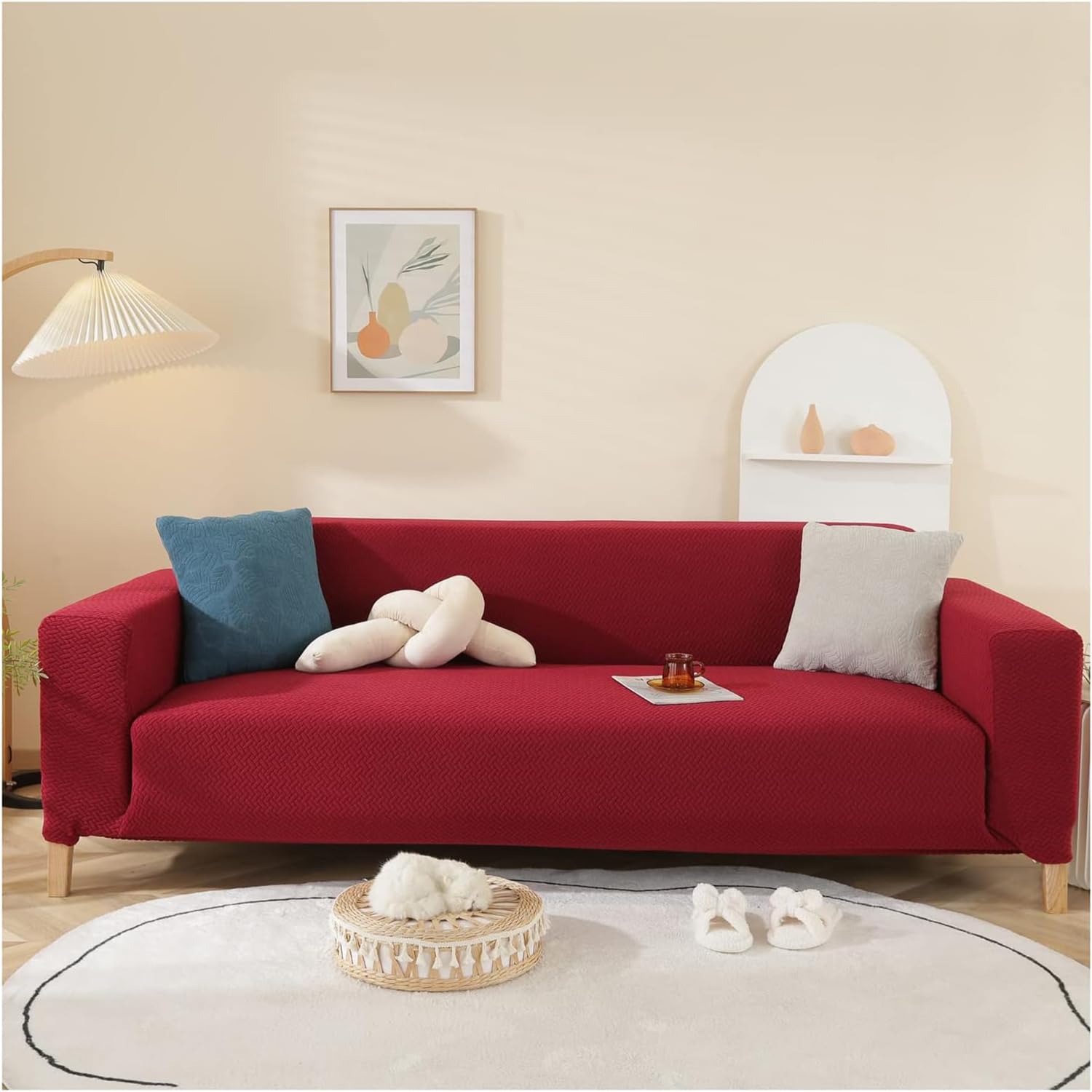 2026 Polar Fleece Sofa Cover : Maroon