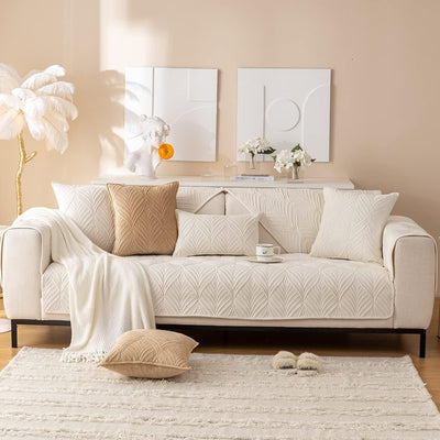 ANTI SKID PALM LEAVES QUILTED SOFA MAT  -  IVORY