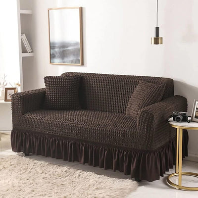 2024 Turkish Bubble Frill Sofa Covers : Coffee