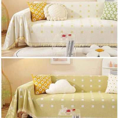 Premium Double Sided Chenille Sofa Covers - Mustard Mosaic