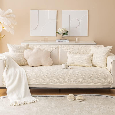 PREMIUM COTTON QUILTED SOFA MAT - OFF WHITE