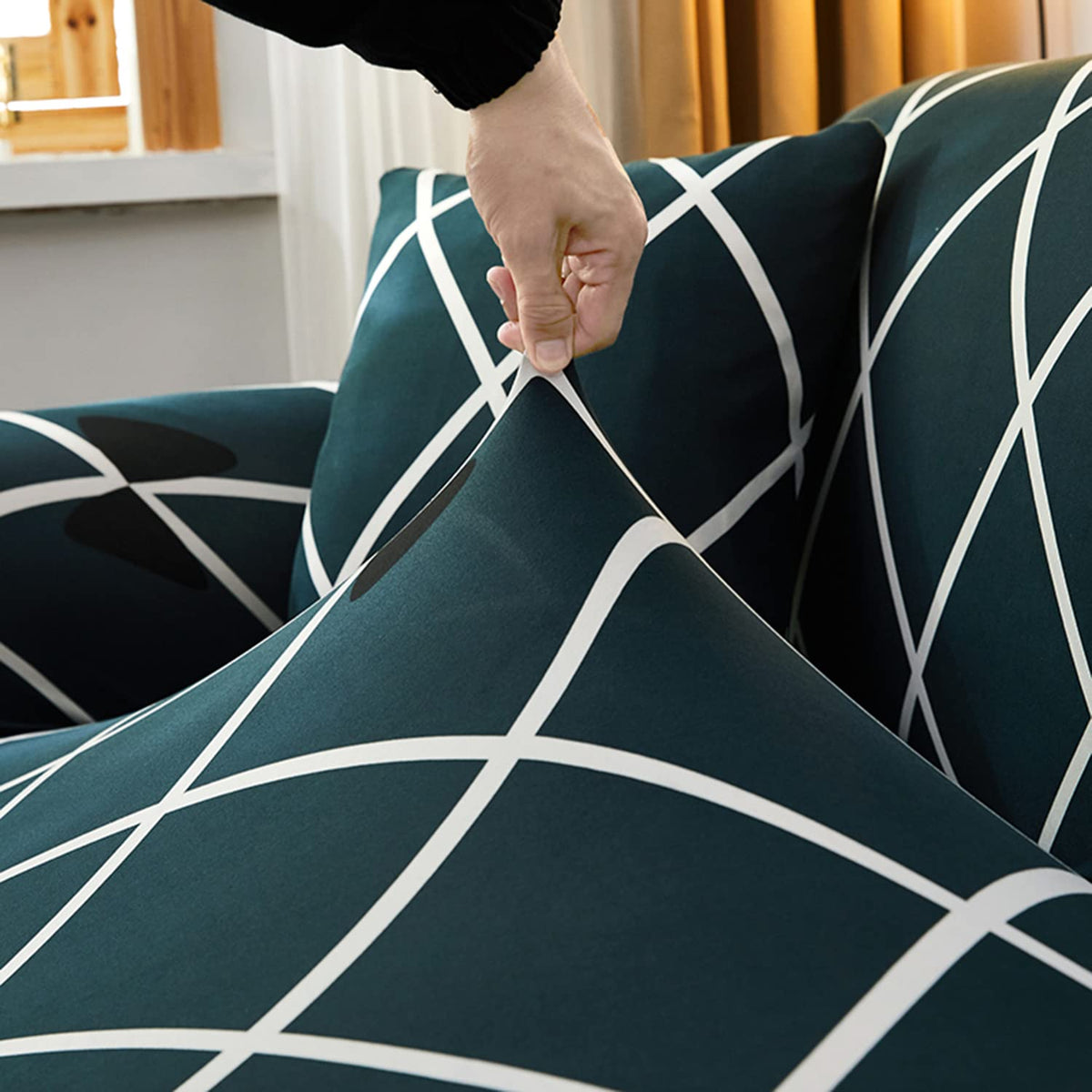 L Shape Sofa Cover - Cross Blue