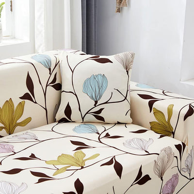 L Shape Sofa Cover - Blooming Beige