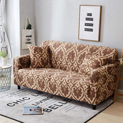 Trendize Exclusive Stretchable Sofa Cover - Cream Brocade
