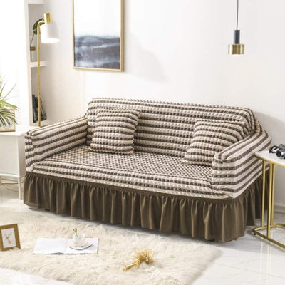 2025 Turkish Bubble Frill Sofa Covers : Beige Brown Stripe