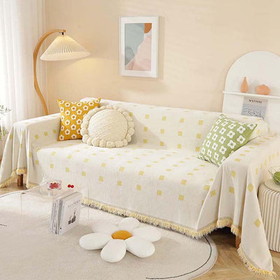 Premium Double Sided Chenille Sofa Covers - Mustard Mosaic