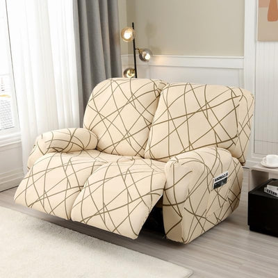 Premium Printed Recliner Sofa Cover : Beige Line