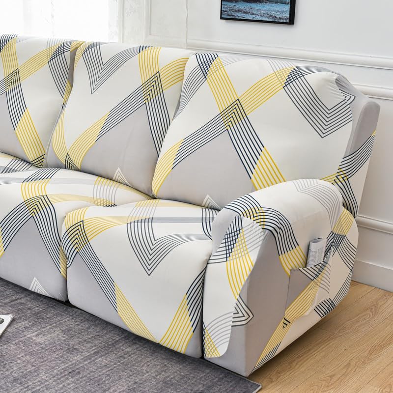 Premium Printed Recliner Sofa Cover : Yellow Curve