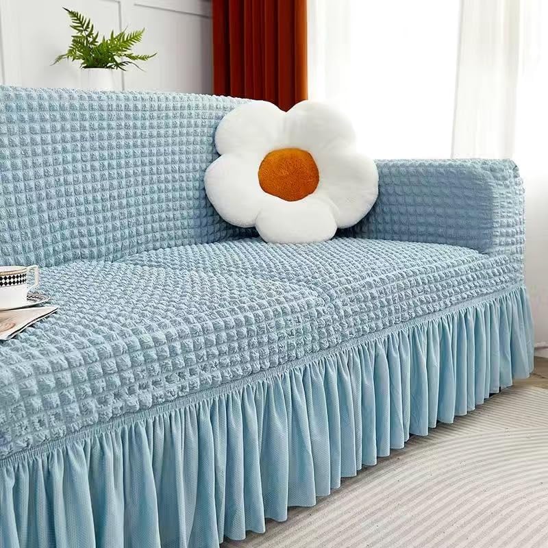 2026 Turkish Bubble Frill Sofa Covers : Powder Blue
