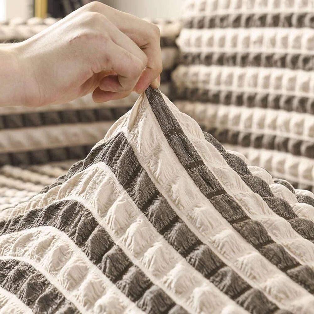 2026 Turkish Bubble Frill Sofa Covers : Beige Brown Stripe