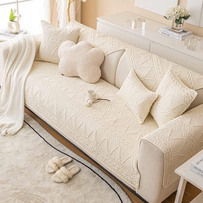 PREMIUM COTTON QUILTED SOFA MAT - OFF WHITE