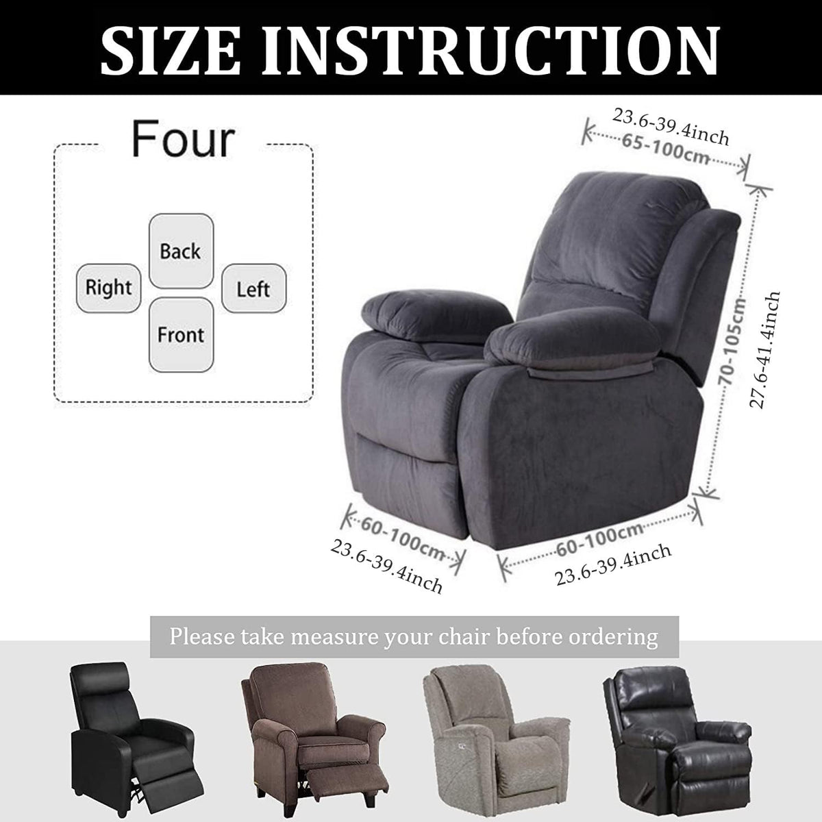 Premium Printed Recliner Sofa Cover : Royal Black