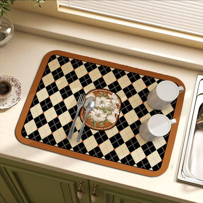 Printed Dish Drying Mat - Absorbent Drying Pad
