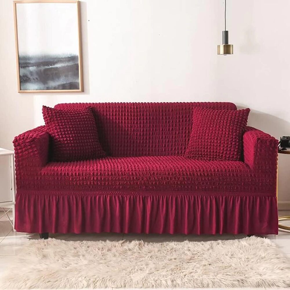 2024 Turkish Bubble Frill Sofa Covers Maroon Trendize