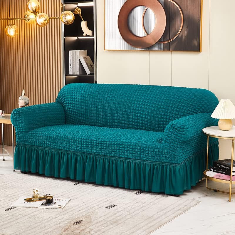 2023 Turkish Bubble Frill Sofa Covers : Teal