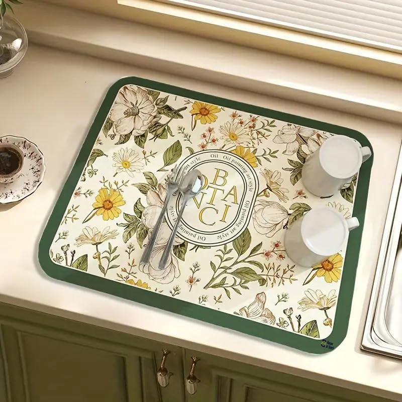 Printed Dish Drying Mat - Absorbent Drying Pad
