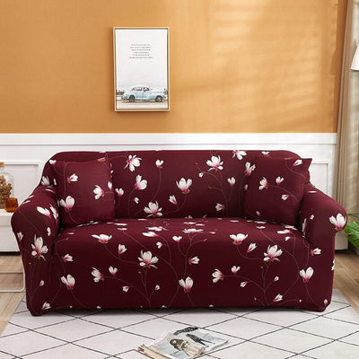 Trendize Exclusive Stretchable Sofa Cover - Floral Maroon