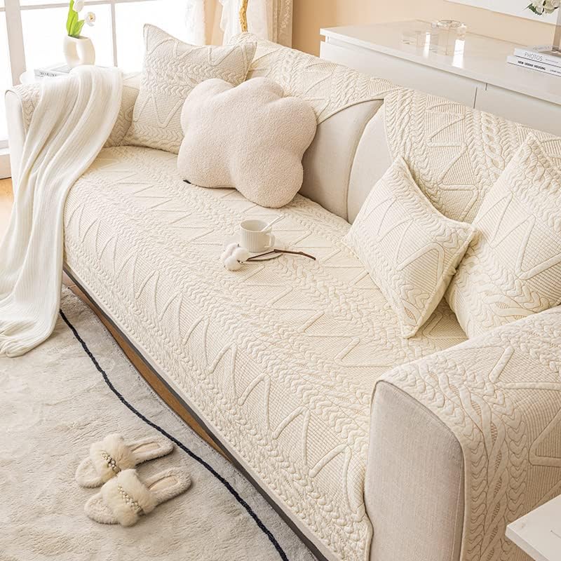 PREMIUM COTTON QUILTED SOFA MAT - OFF WHITE