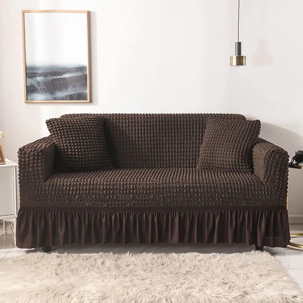 2026 Turkish Bubble Frill Sofa Covers : Coffee